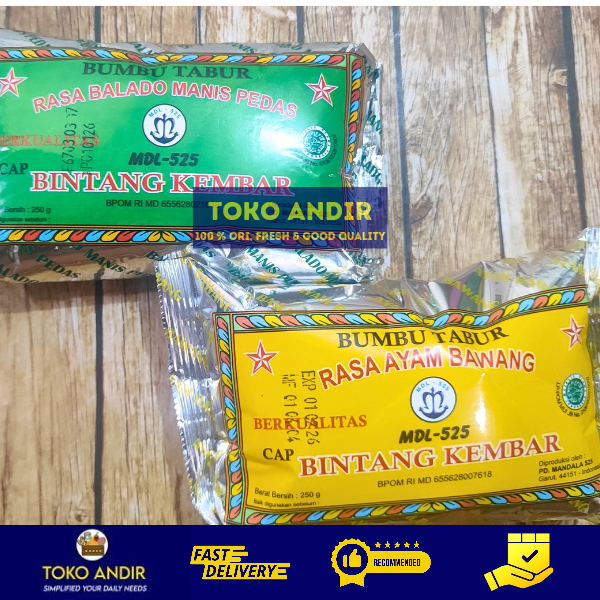 

Bumbu Tabur Mandala 525 Cap Bintang Kembar 250gr (Ayam Bawang / Keju / Balado)