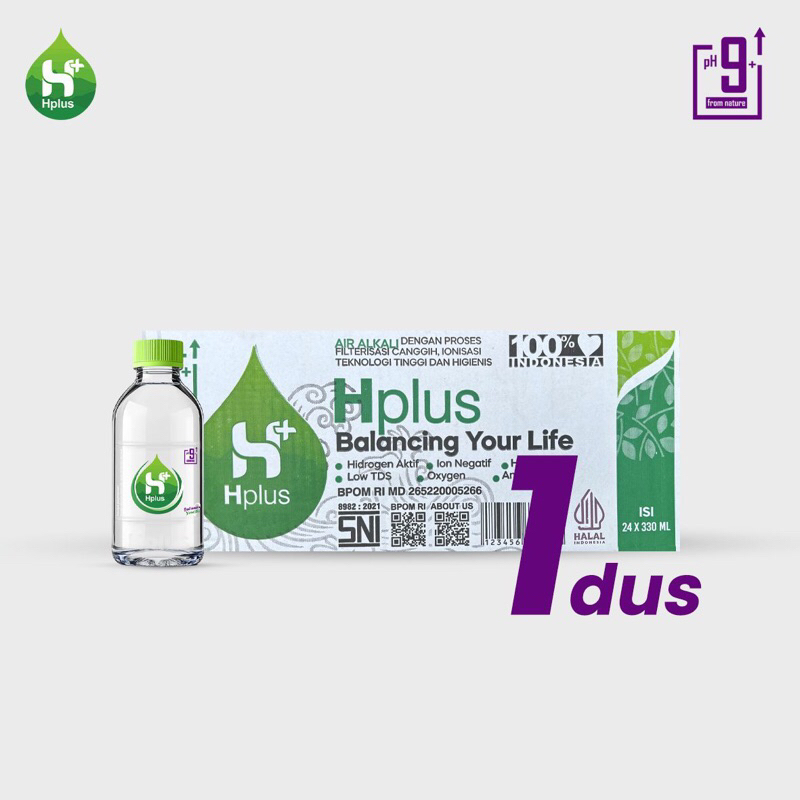 Hplus Alkaline Water pH 9+ : 330ml