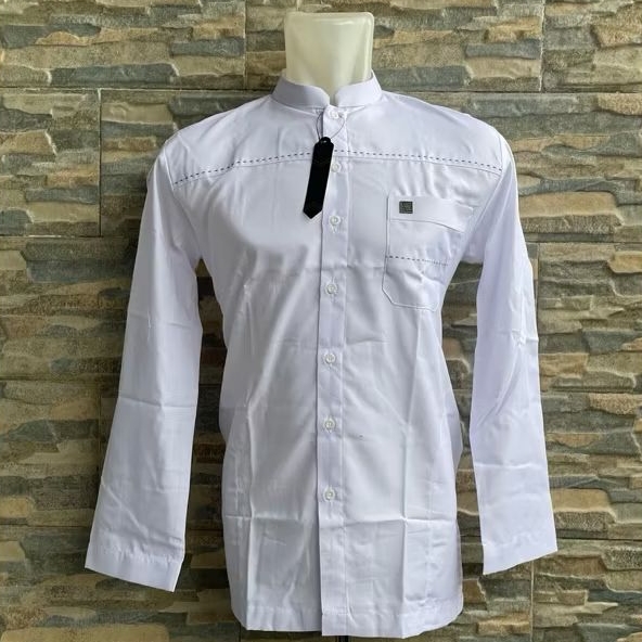 Baju taqwa modern pria koko al wafa lengan panjang putih