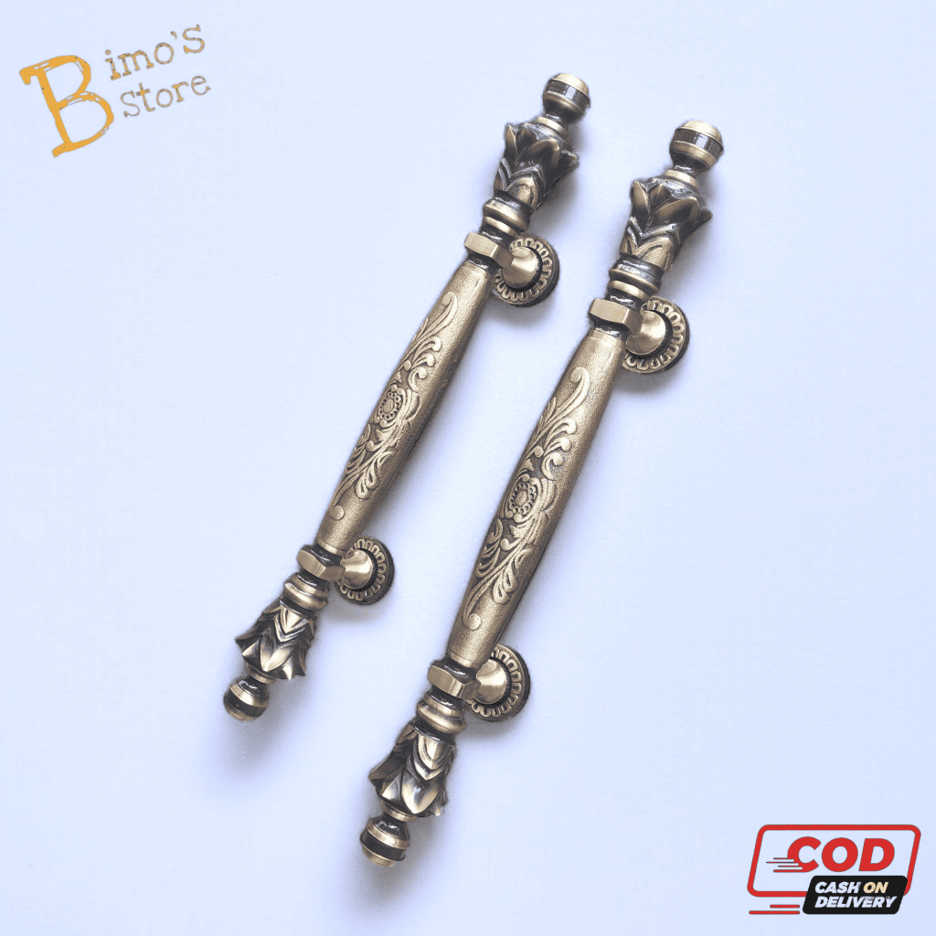 Handle Pintu Rumah Kuningan Motif Nanas Ukir 44cm 2pcs Handle Pintu Kuningan Gagang Pintu Antik