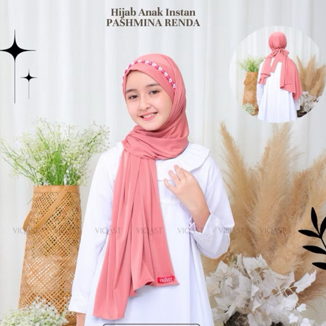 Hijab instan Anak Pashmina Renda Tali 6-12 Tahun Jersey Premium Kerudung anak perempuan Jilbab anak 