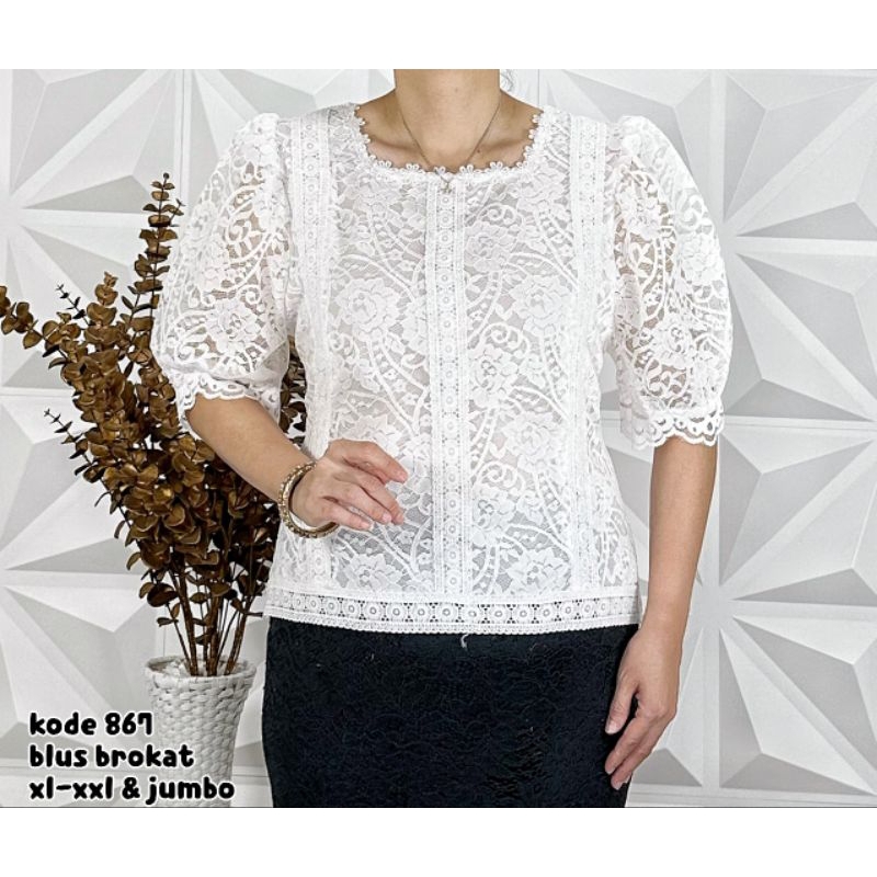 blus renda putih XL, XXL, jumbo