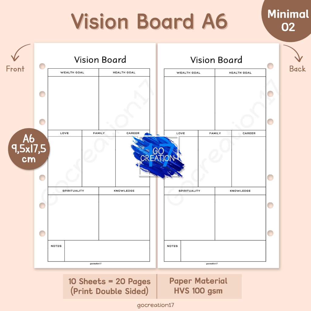 

Buku Planner Refill Kertas Isi Binder Vision Board Simple Minimalis A6