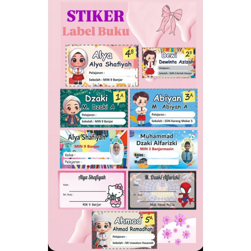 

Isi 44pc (Uk 7×4cm) Stiker Label Buku/Mata pelajaran , Request Costum