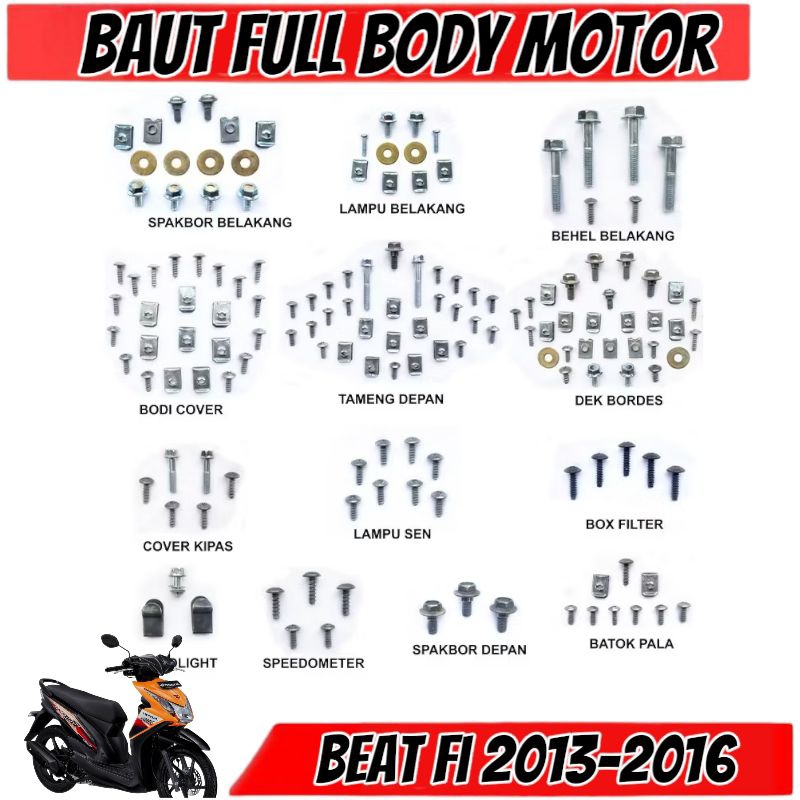 Baut Body Beat Fi 2013-2016 Fullset / Baut Motor Full body Baut Motor Lengkap