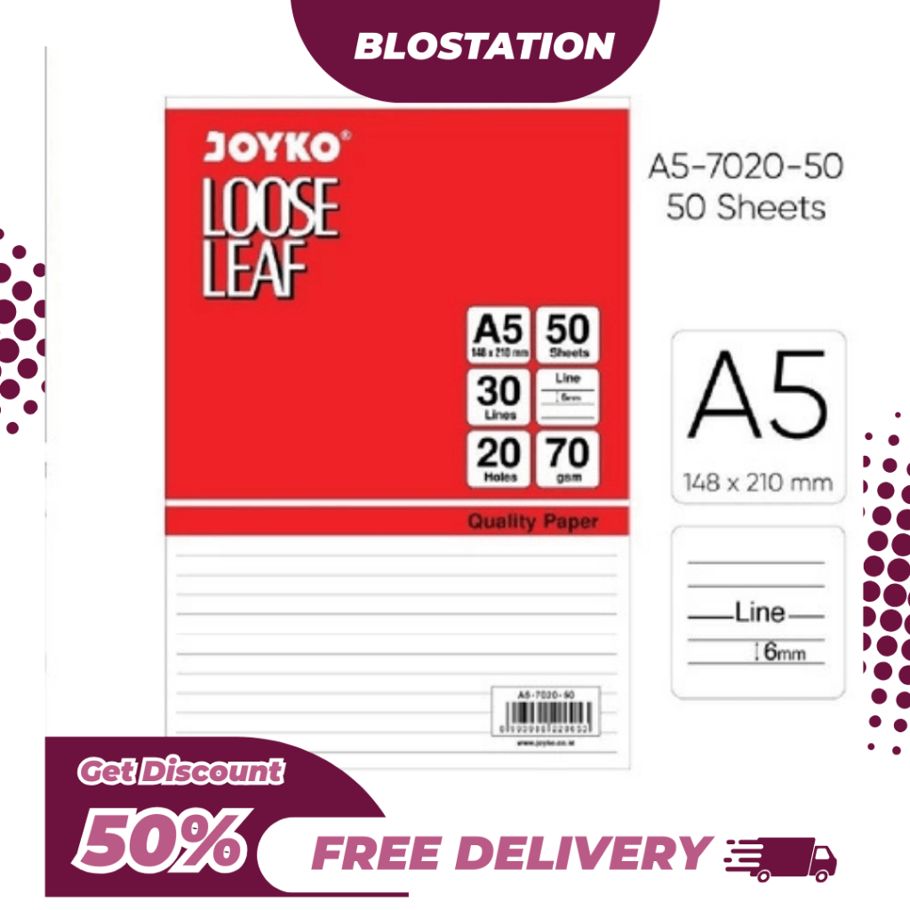 

BT.ID Joyko Loose Leaf A5-7020 50 Sheet / Isi Kertas Binder File Joyko
