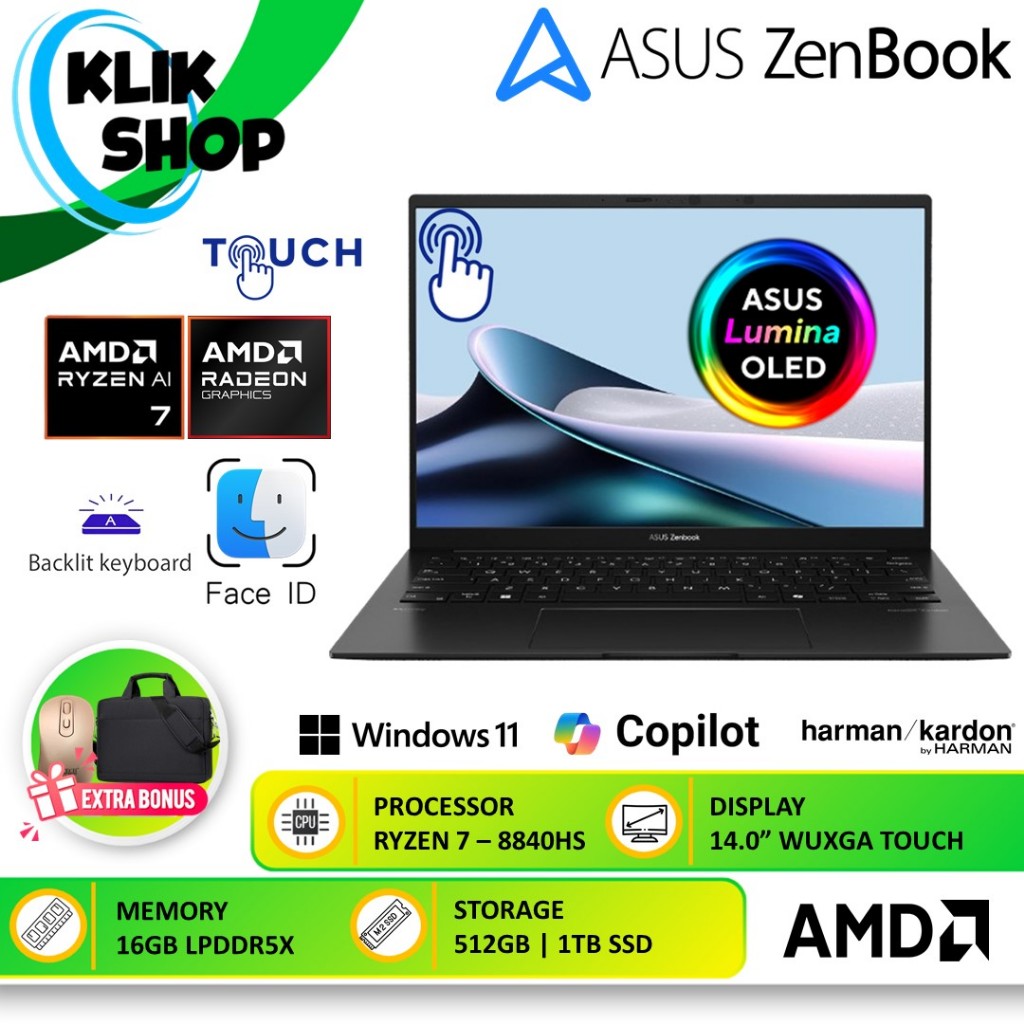ASUS Zenbook 14 OLED UM3406HA RYZEN 7 8840HS 16GB SSD 1TB TOUCH Black