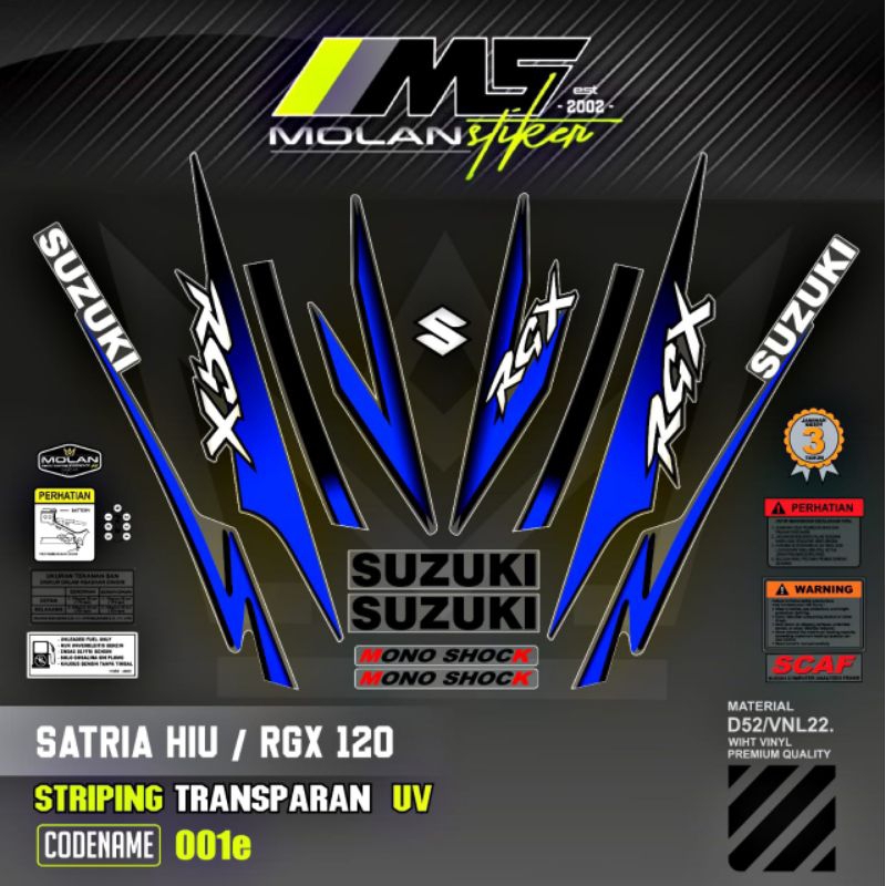 Decal Sticker Striping Variasi Transparan Uv Satria Hiu Malaysia RGX 120 Satria R Agresif Suzuki Sat