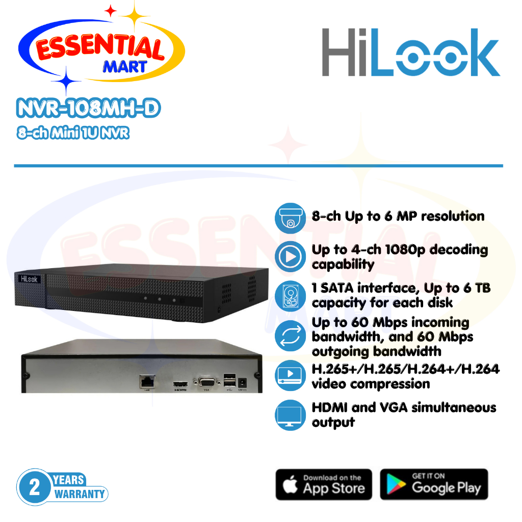 HILOOK by Hikvision NVR 8 Channel NVR-108MH-D Up To 6MP