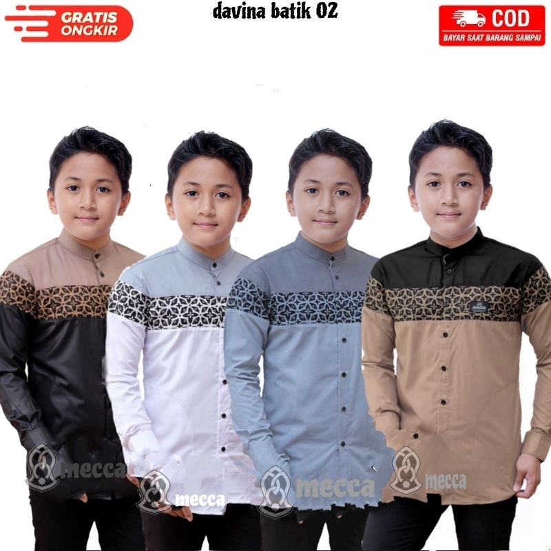 Davina Batik Baju Koko Anak Laki Laki Lengan Panjang Baju Koko Kombinasi Batik Baju Putih bisa COD