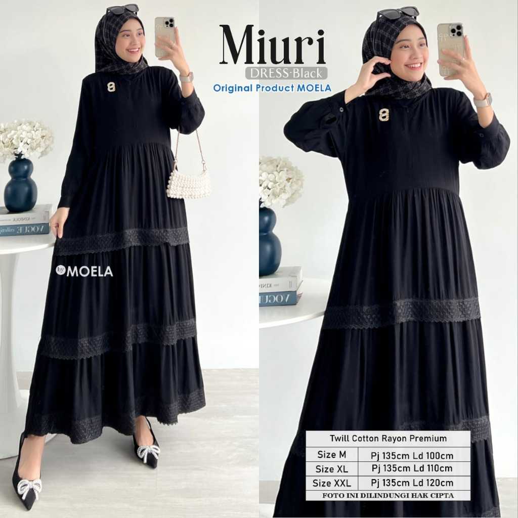 Miuri Dress by Moela Gamis Hitam Putih Dress Wanita Hitam Putih Rayon Twill Premium M XL XXL