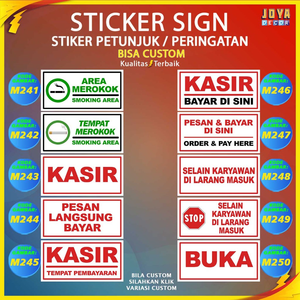 

Sticker Stiker Petunjuk Warning Pengumuman kasir pesan langsung bayar staff only area wajib masker M241