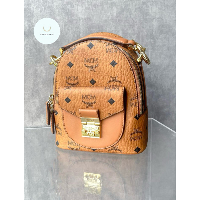 MCM X Mini Tracy Backpack in Visetos Cognac