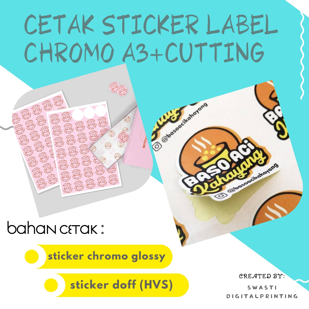 

Cetak stiker label glossy + cutting ukuran A3+