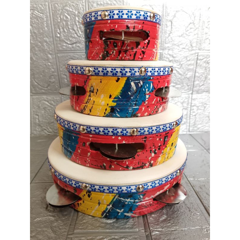 1 set rebana hadroh rebana motif pada kayu rebana warna abstrak alat musik rebana alat edukasi