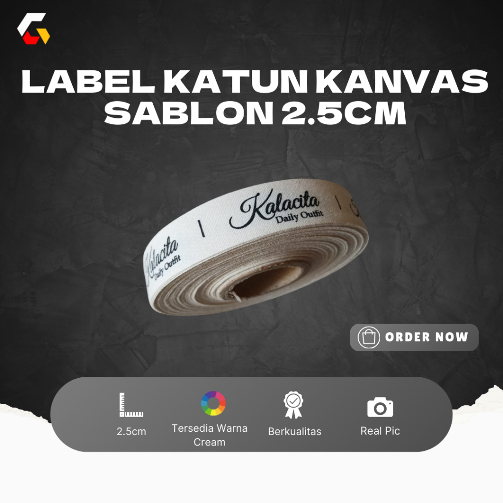 

Pita Katun Canvas Sablon Label Cotton Custom Bahan Pita Nama Merk Brand Baju Hijab Tas Kanvas