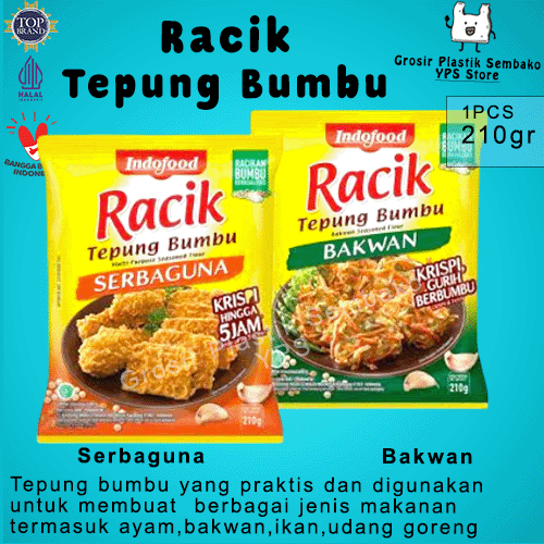 

Tepung Bumbu RACIK 210gr (Promo Bonus 1Pcs Ayam Goreng) Bakwan dan Serbaguna