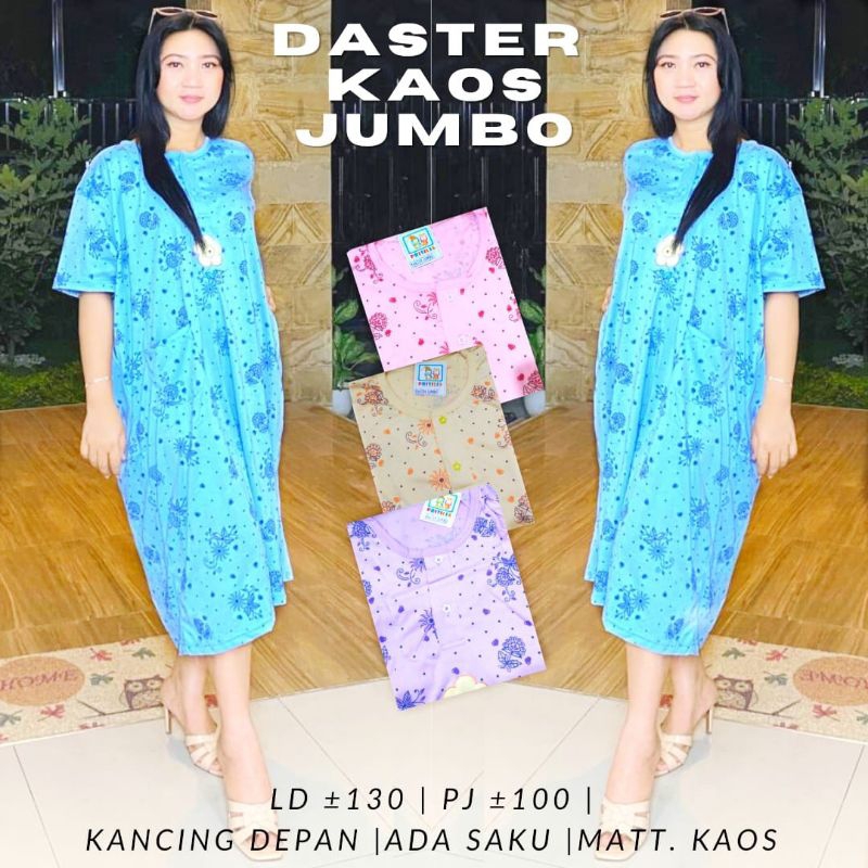 [DasterZahra] Daster Kaos Jumbo Size LD 130 Bahan Rayon Motif Bunga Dress Busui Wanita Bumil Pendek 