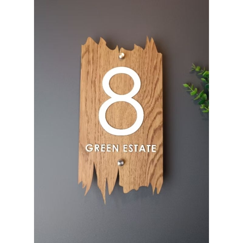 Nomor Rumah Akrilik Motif Kayu (Tanpa Frame), Akrilik dasar bening 2mm + Pen baut