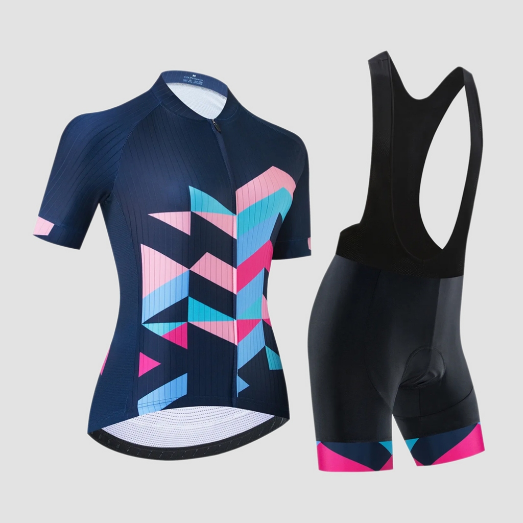 NEW Setelan Jersey Sepeda Wanita Blue Mozaic Celana Bib Women Cycling Jersey Set