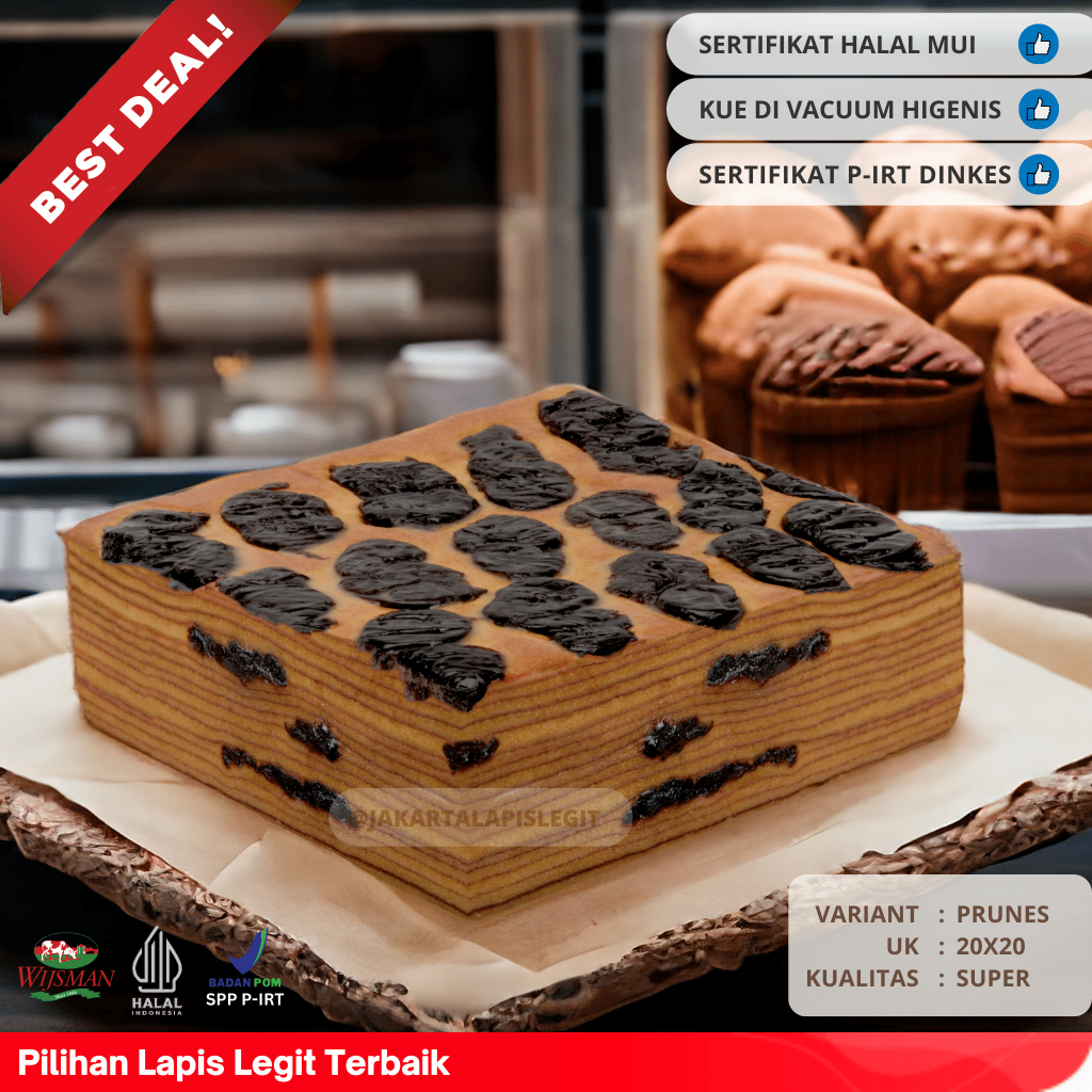 

(KUALITAS SUPER) KUE LAPIS LEGIT 20x20 PRUNES WISMAN 100% HALAL PLUM