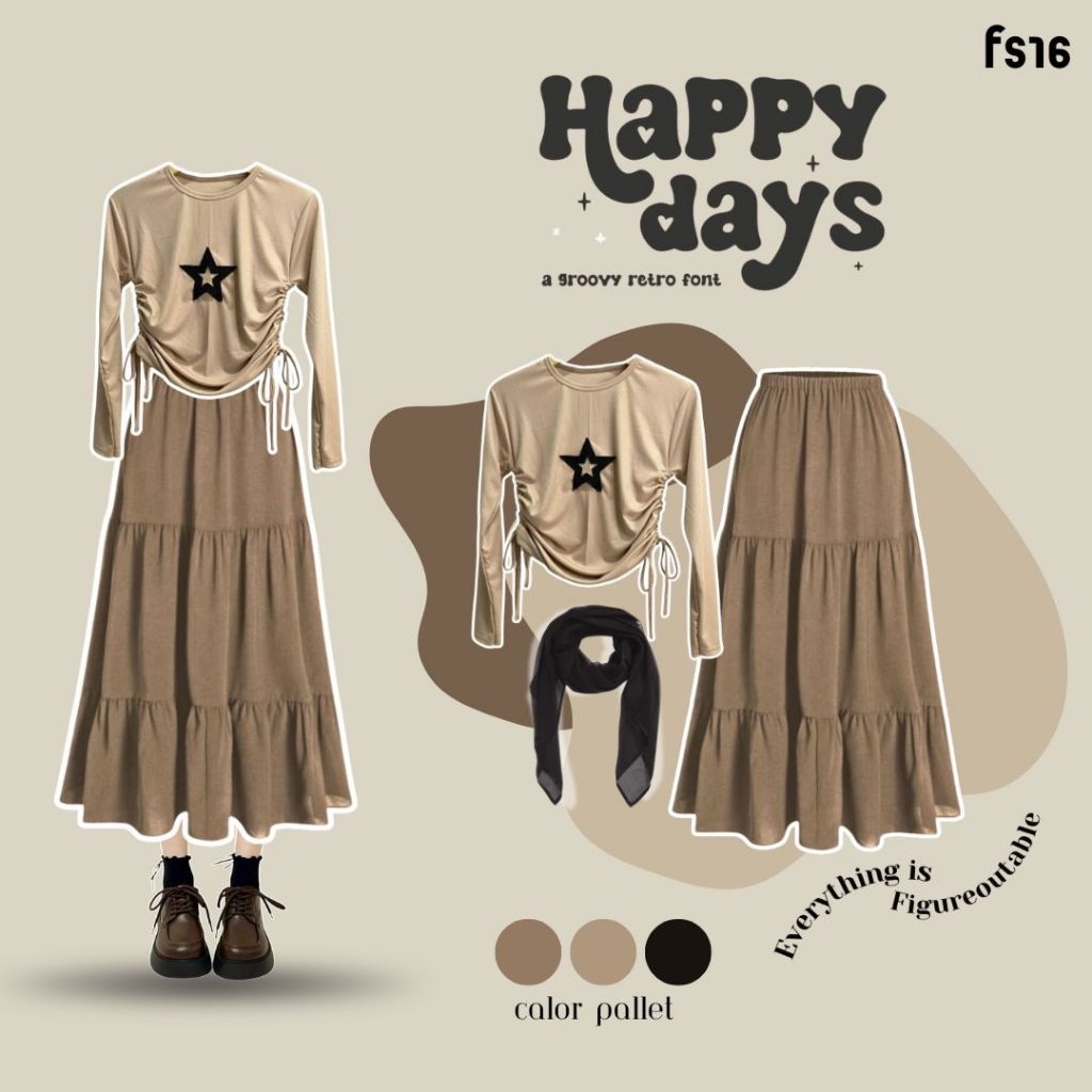 One set Wanita Korean Style 3in1 Hijab OOTD Outfit Kekinian(Rok, Blouse, Hijab)Casual Simple | FS16