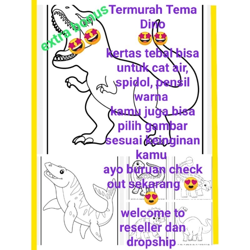 

Kertas/lembar/worksheet mewarnai A5 Murah tema dinosaurus