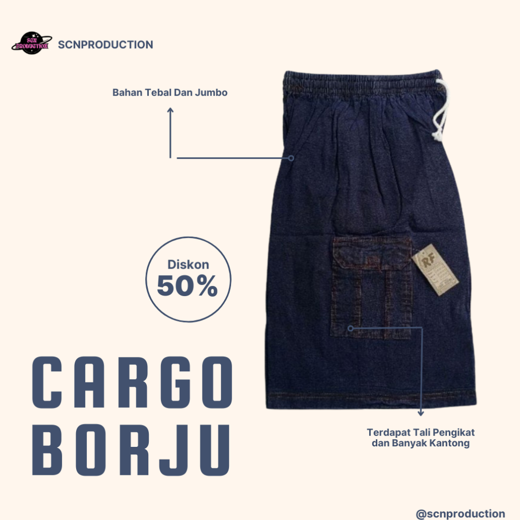 celana cargo borju pendek pria tebal