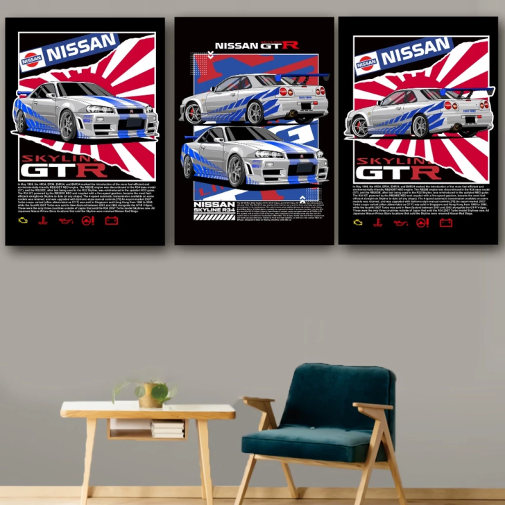 KARIMAKE GARAGE Poster Kayu Dinding Aestetic Casual RACING NISSAN SKYLINE R34