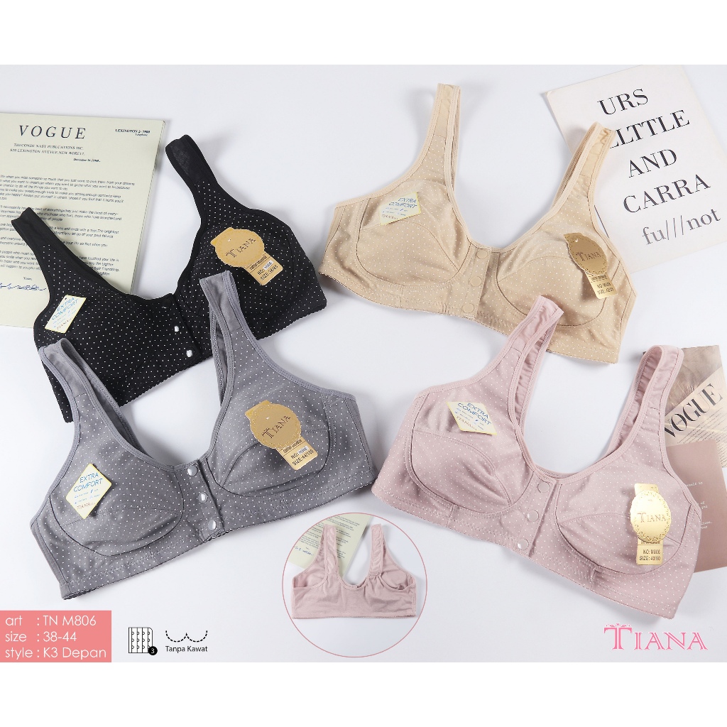 BH Kancing 3 Depan Tiana 36-44 Cup B Tanpa Kawat