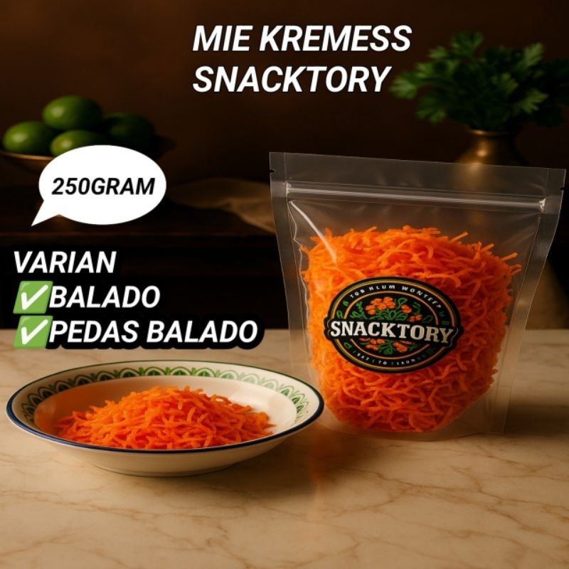 

mie kremess camilan pedas balado daun jeruk