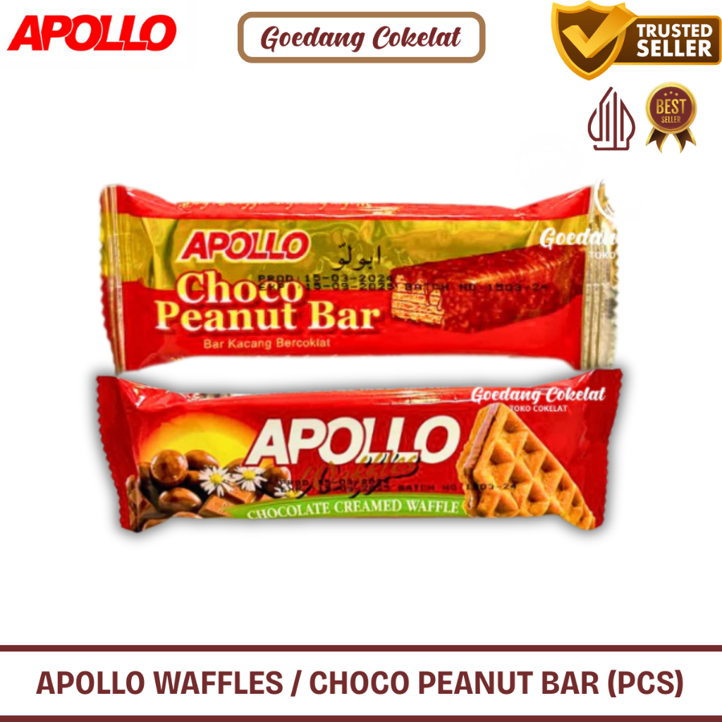 

APOLLO Chocolate Creamed Waffles Chocolate Peanut Bar Cokleat Waffle Kemasan Satuan 17g / 18g