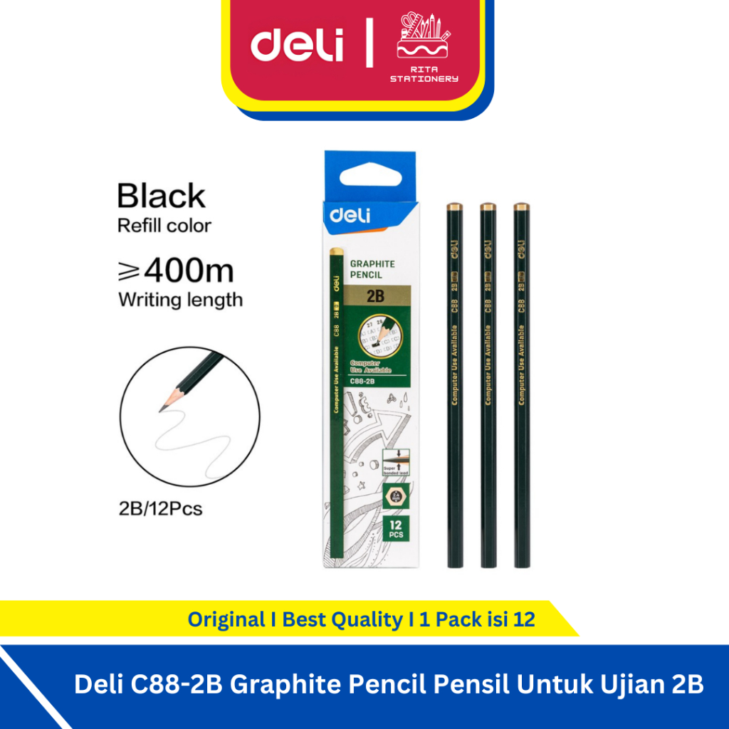 

Deli Graphite Pencil Pensil Untuk Ujian 2B [1 Pack / 12 Pcs] C88-2B / C083-2B- Setara faber castell