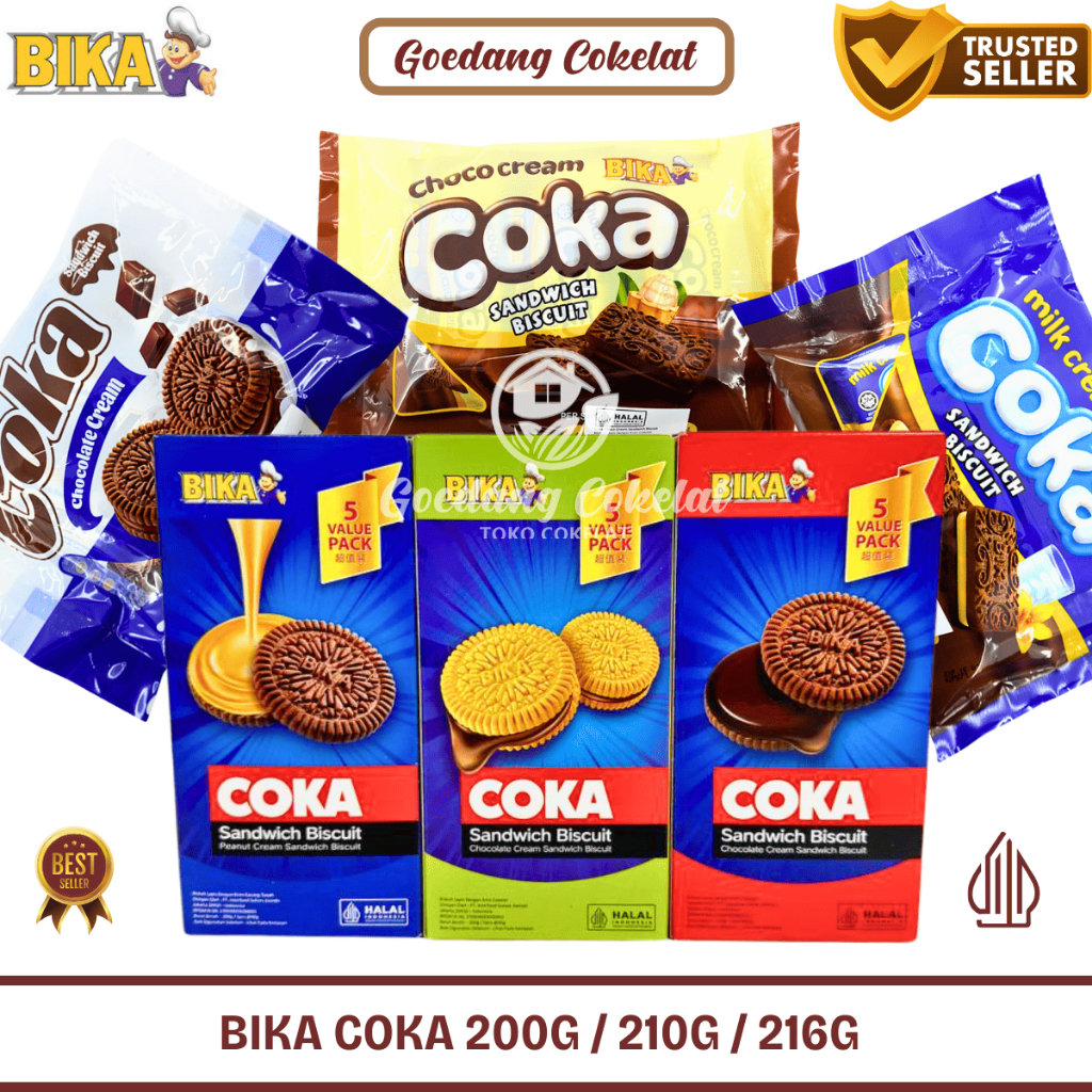 

BIKA COKA Sandwich Biscuit Cookies Isi Cokelat Chocolate Peanut Milk Cream 216g / 210g / 200g