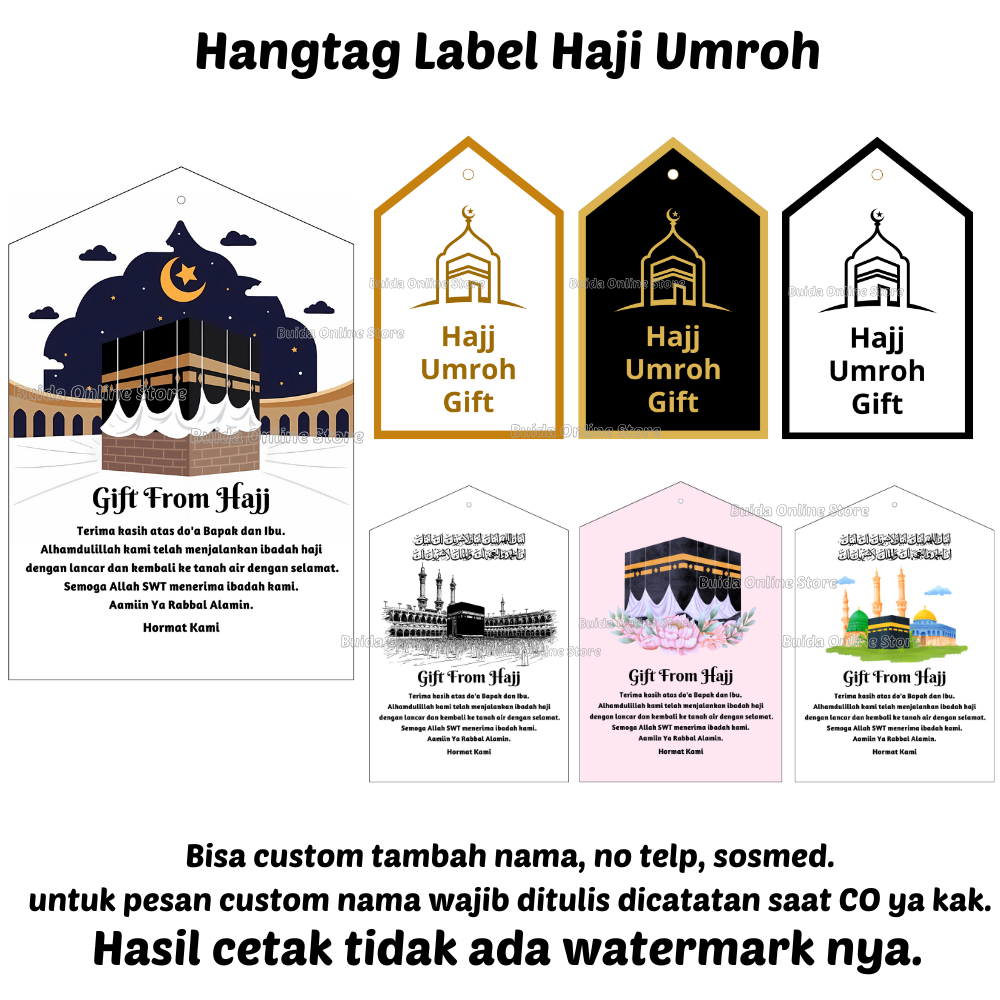 

Hang tag Haji Umroh Gift Hangtag Tags Dekorasi Kemasan Label Hadiah Gifts Box bingkisan oleh oleh dari mekah Hampers kado parcel hang tags tas paperbag mika plastik dus kotak spunbound tasyakuran walimatus safar