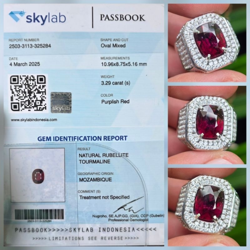 Batu Rubellite Tourmaline Top Color Sertifikat 3.29 crt