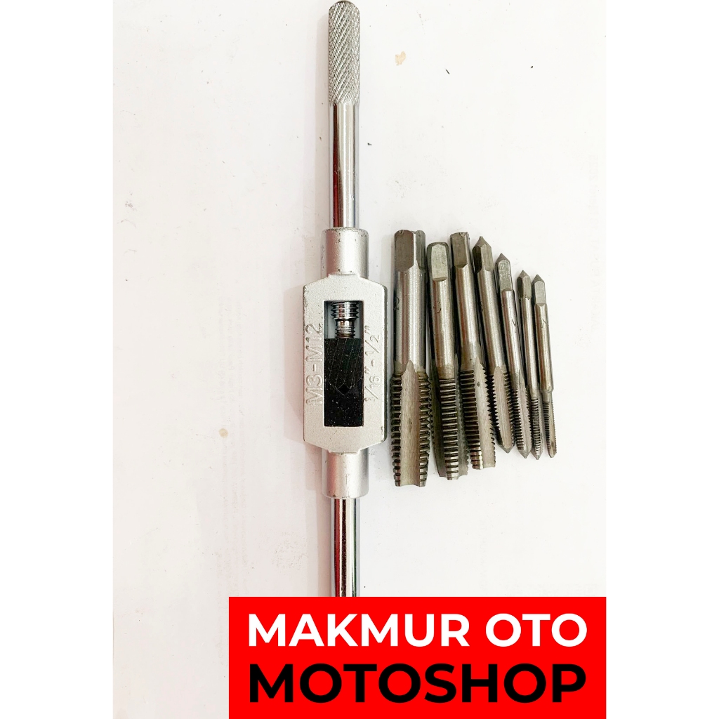 1 set Hand Tap M3–M12 – Alat Senai Drat Ulir Baut 8 Pcs Pembuat Drat Baut / Tap Set Tangan Manual Un