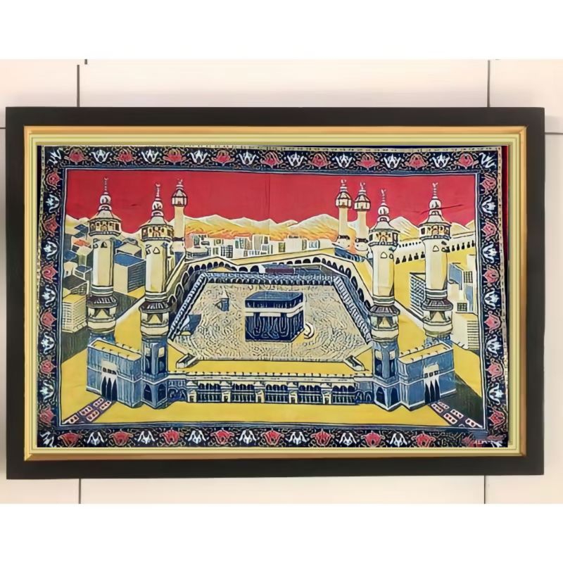 Hiasan dinding lukisan cetak sajadah Ka'bah plus Bingkai ukuran 65cm×45cm