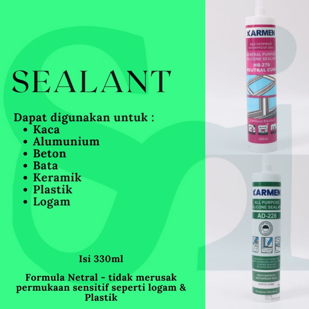 Sealant Karmen Silen Silent Netral Lem Kaca Keramik Fiberglass Lem Alumunium Lem Plastik