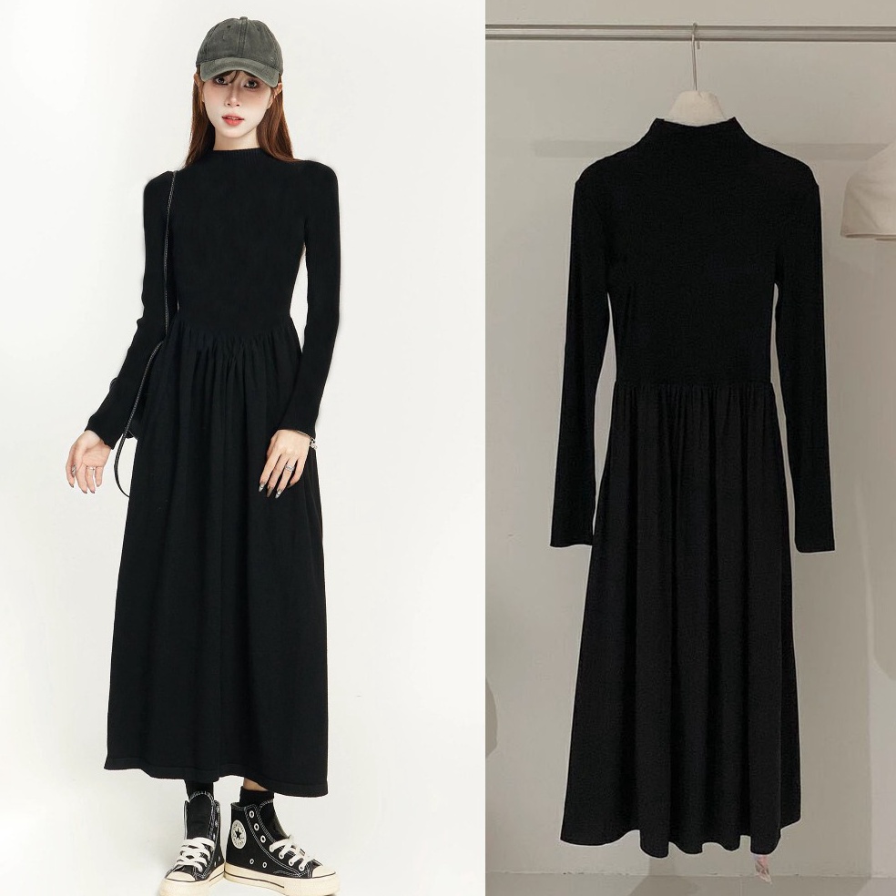 55SALE Smocked dress Korean long dresscasul dress hitamDress Maxi turtleneck Polos bigsizedress musl
