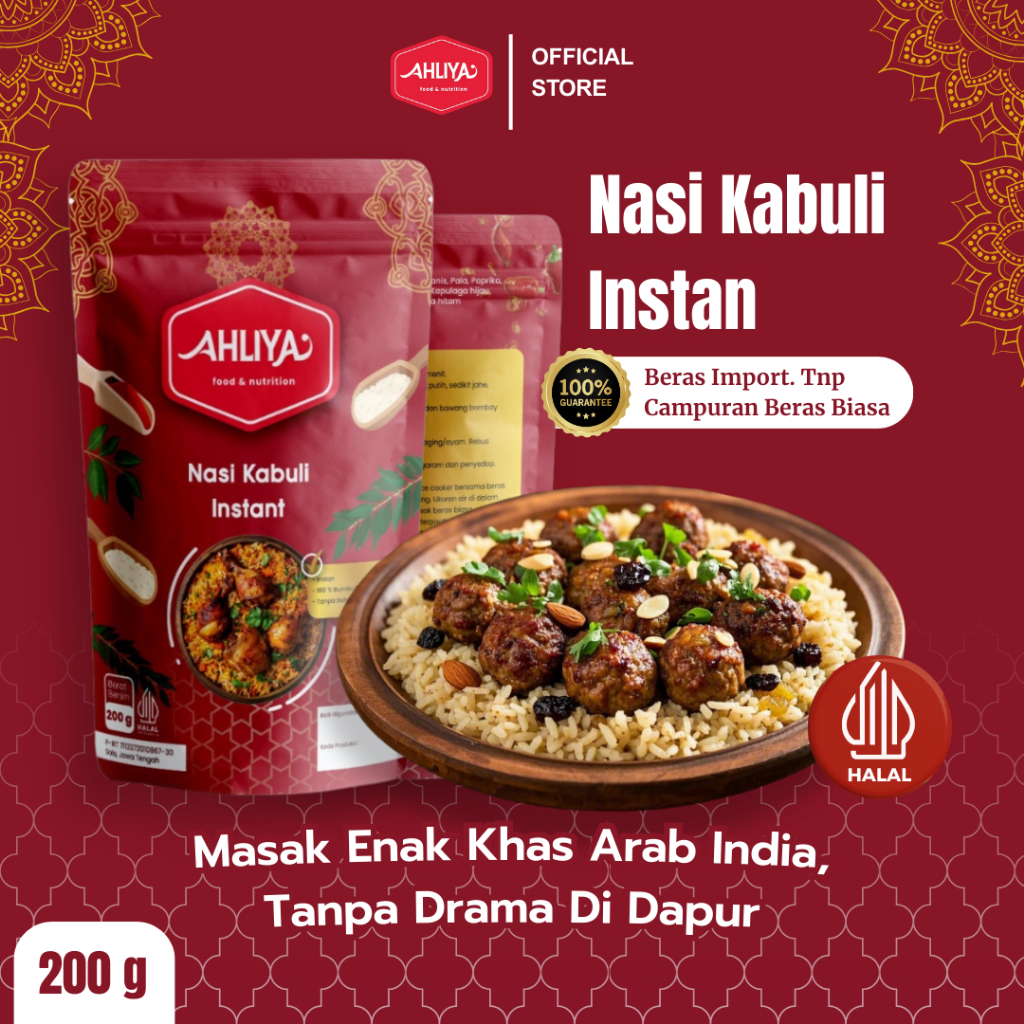 

Nasi Kebuli Instan Komplit Paket Lengkap Beras Basmati & Bumbu Rempah Asli Arab AHLIYA