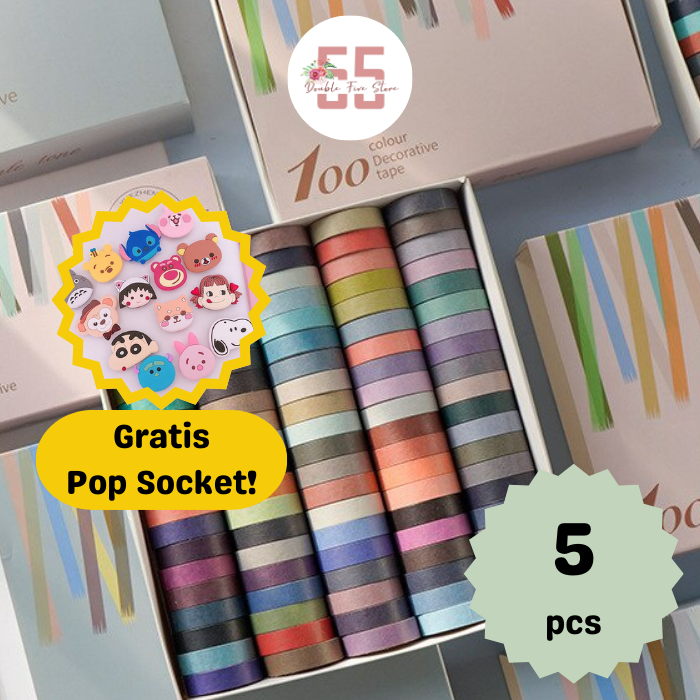 

Washi Tape Aesthetic Dekorasi Jurnal Scrapbook Selotip Motif Polos Warna Warni - 041
