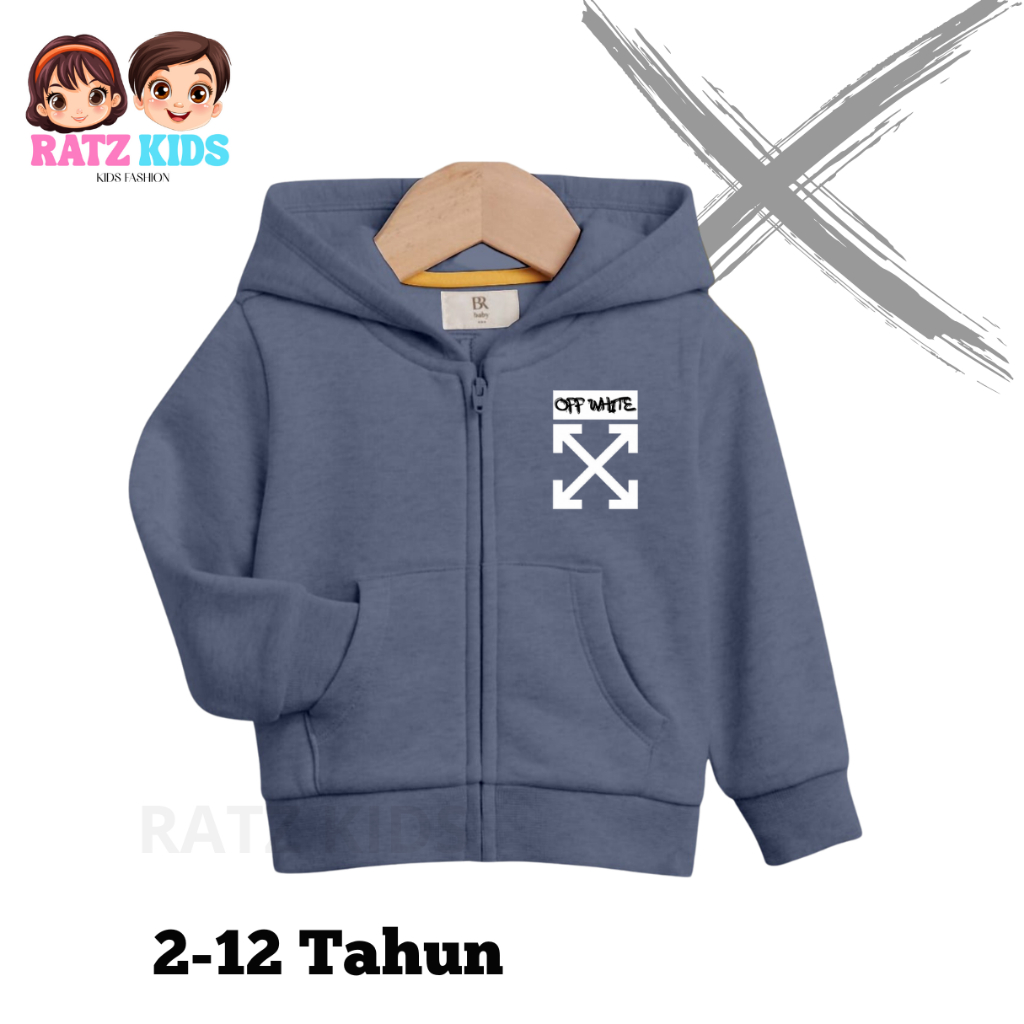 RATZ KIDS - Jaket Hoodie Anak Laki Laki Perempuan OFF WHITE Usia 2-13 Tahun Jacket Zipper Resleting 