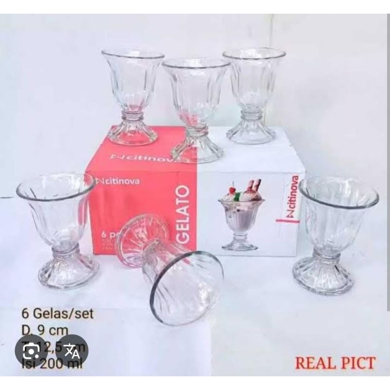 Gelas gelato/gelas cangkir/gelas eskrim/gelas kopi/gelas tamu/gelas kaca/gelas mewah/gelas kado nika