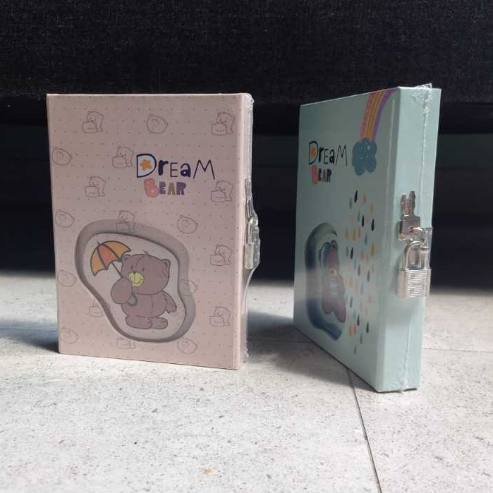 Buku Diary Dalam Box + gembok  - Motif lucu Note Book Notebook Buku Catatan Harian Hardbox  Tebal De