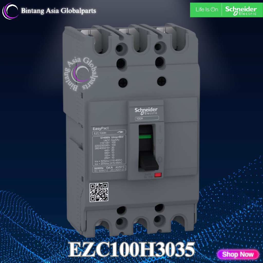 MCCB 3p 35a Schneider EZC100H3035 Original / MCCB EZC100H 3 Phase 35 Ampere / Breaker 3 Pole 35a Sch