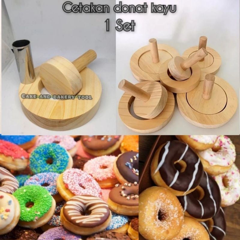 Cetakan Donat Kayu Set + Pembolong Adonan Stainless