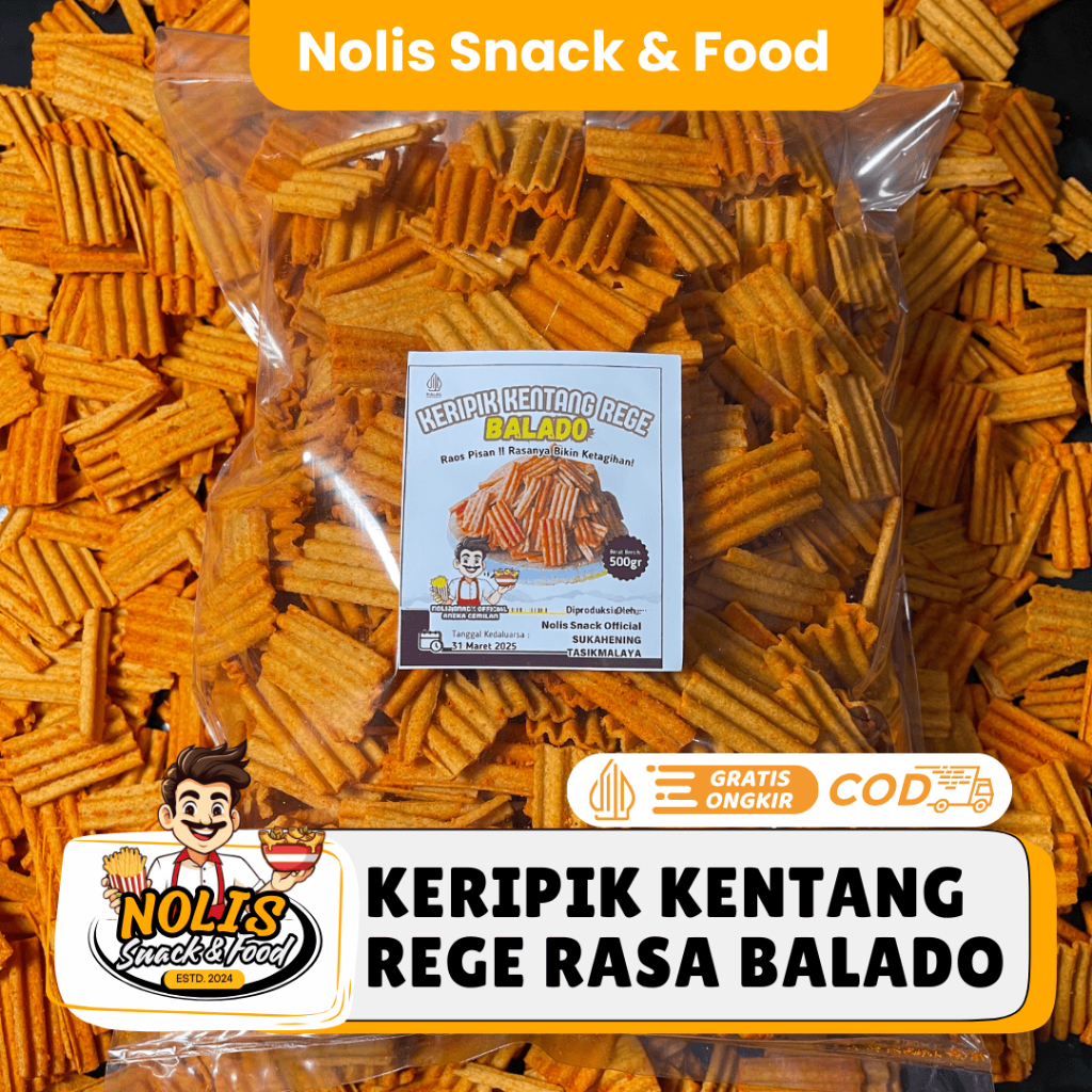 

500gram - Keripik Kentang Rege Rasa Balado [NOLIS SNACK & FOOD]