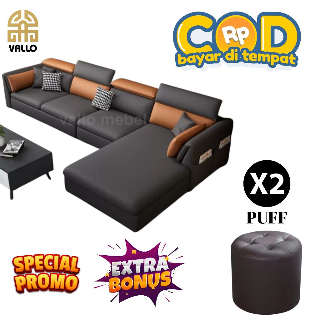 SOFA MINIMALIS L SHAPE - SOFA KULIT - SOFA RUANG TAMU - KURSI SOFA