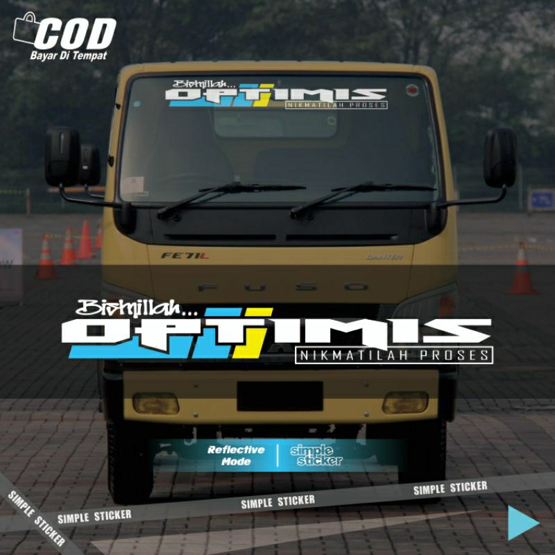 sticker bismillah optimis | sticker kaca mobil pickup truk | bahan reflective menyala